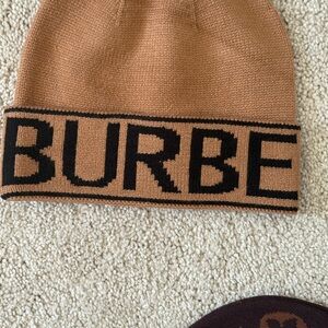 Burberry Tan Brim Wool Hat with Woven Logo Tag